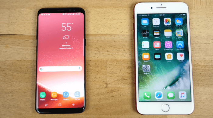 galaxy s8 vs iphone 7 plus speed test