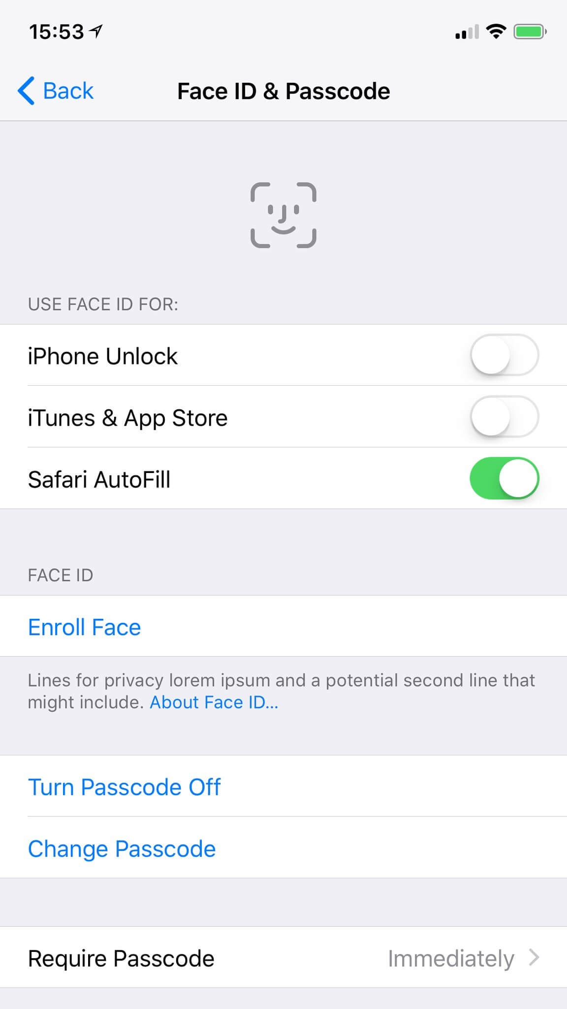 iOS11 gm faceid setting