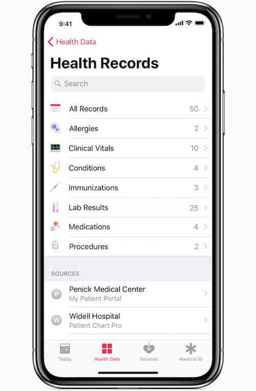 iPhone X All Health Records screen 01232018