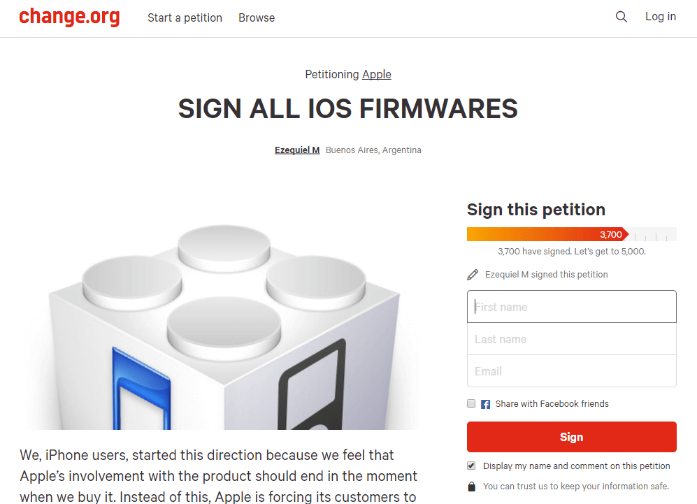 petition sign all ios firmwares