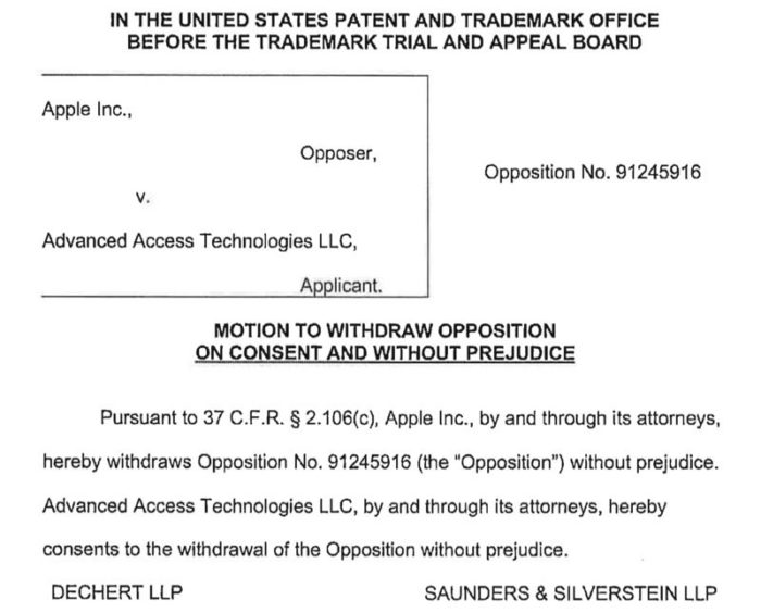 Apple trademark USPTO Opposing applicationjpg