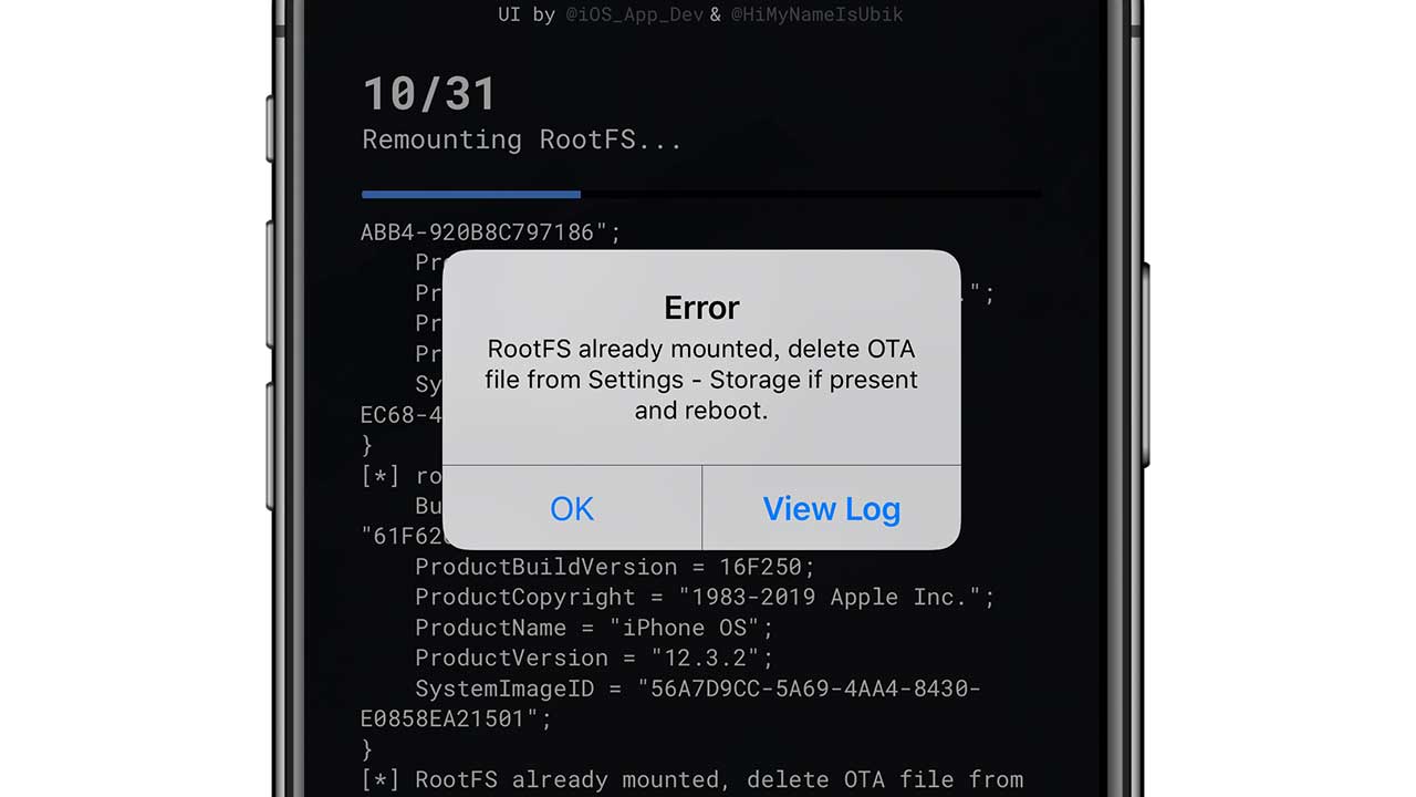 unc0ver rootfs already mounted error