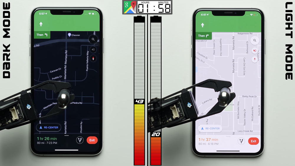 iphone dark mode vs light mode battery test
