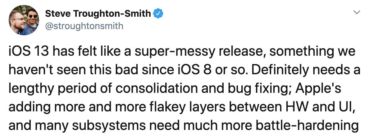 apple features changes testing after ios 13 bugs 1