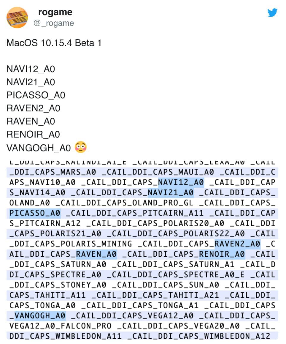 _rogame 用戶在macOS 10.15.4 beta1找到AMD代碼