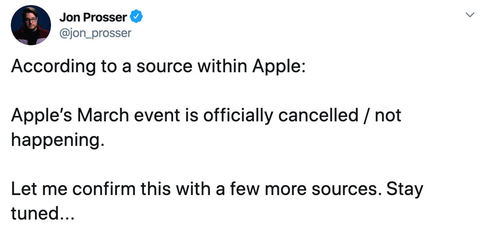 John Prosser蘋果三月發表會取消