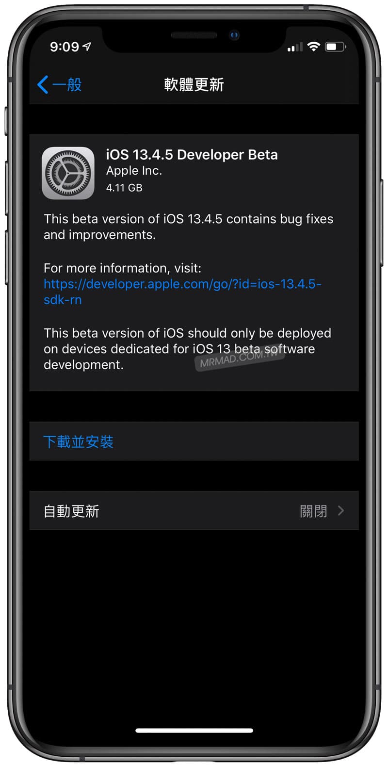 iOS 13.5 Beta軟體更新畫面