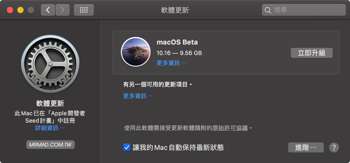 升級 macOS Big Sure 11.0 開發者測試版教學3