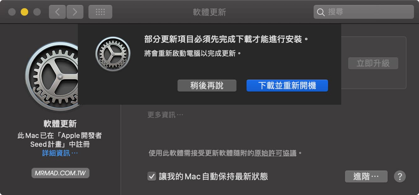 升級 macOS Big Sure 11.0 開發者測試版教學4