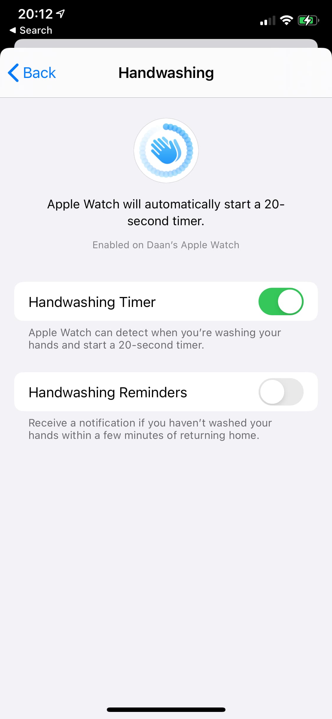 Apple Watch 洗手提醒