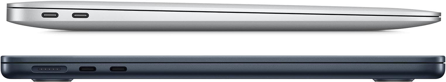 MacBook Air 外觀差異：MacBook Air M1 （上圖），MacBook Air M2 （下圖）