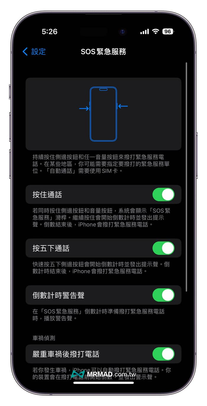 ios16啟用SOS緊急求救、車禍偵測功能