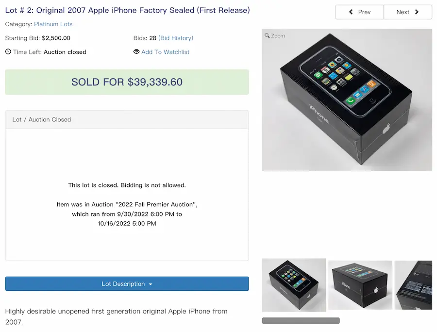 初代 iPhone 拍賣身價創史上新高！競標破百萬台幣成功售出1