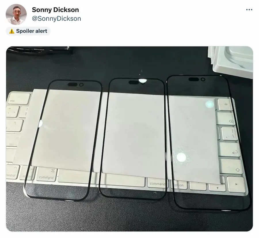 Sonny Dickson 分享 iPhone 15 保護貼