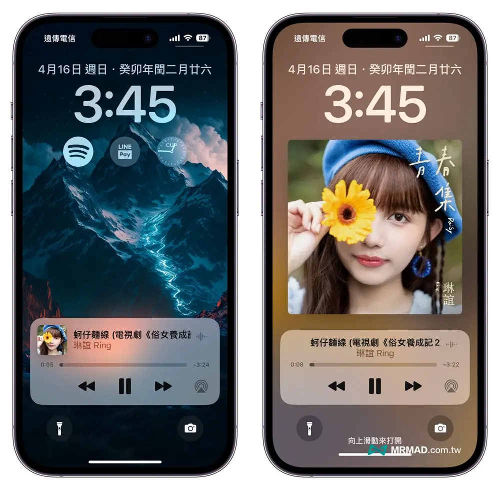 iPhone Spoify 鎖定畫面音樂播放器控制