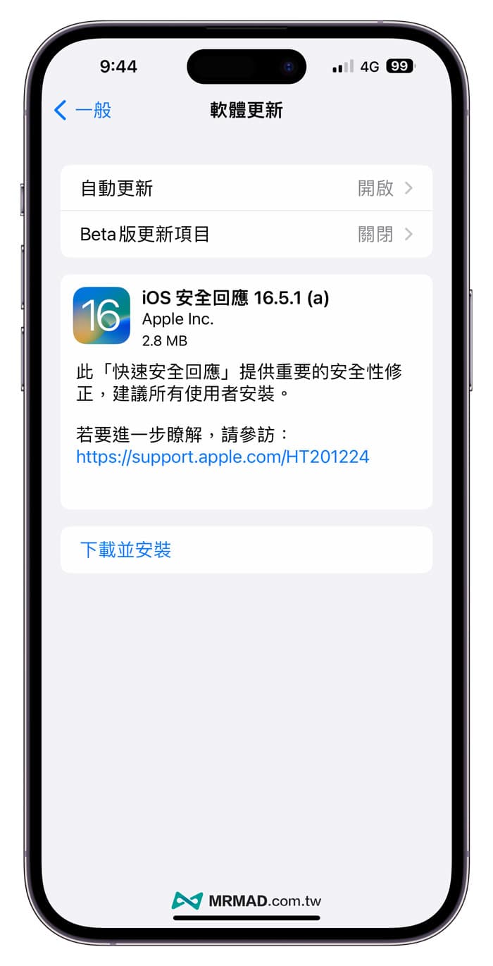 iOS 16.5.1(a)安全回應更新提示