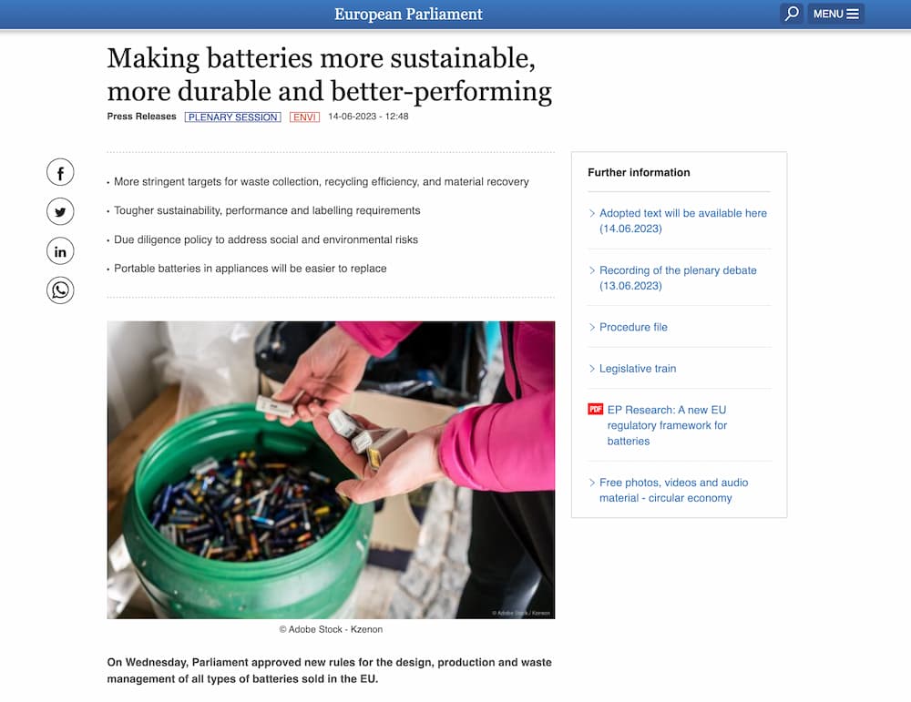 歐盟法案針對電池更換推出新規範