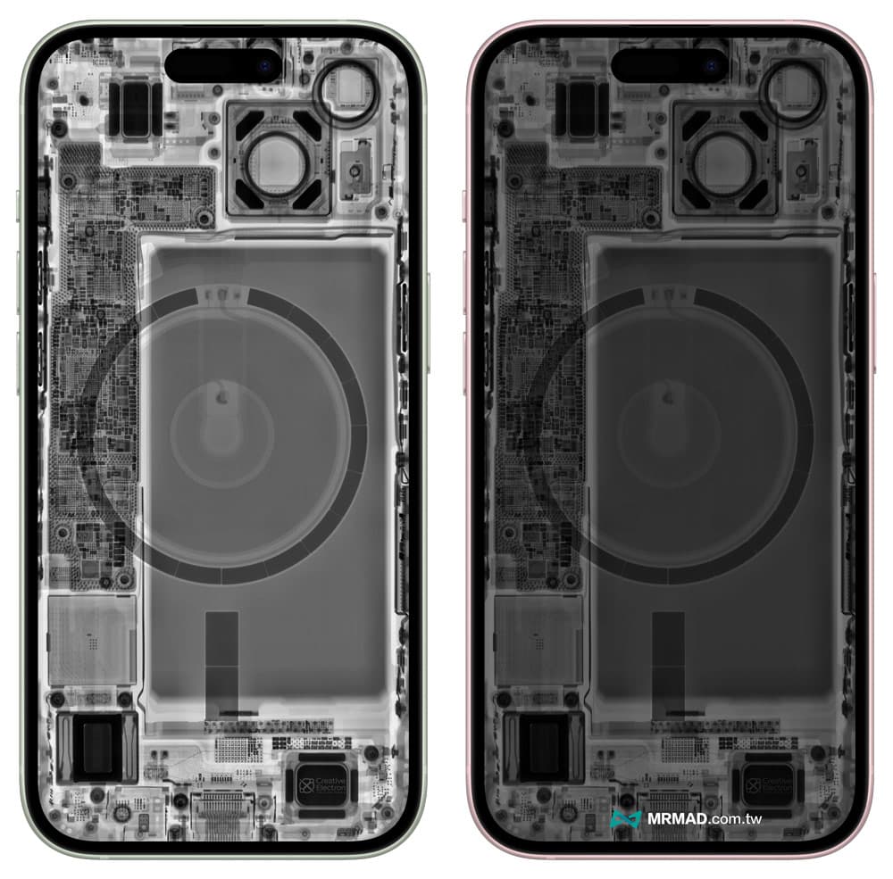 iPhone 15零件桌布X光透視圖
