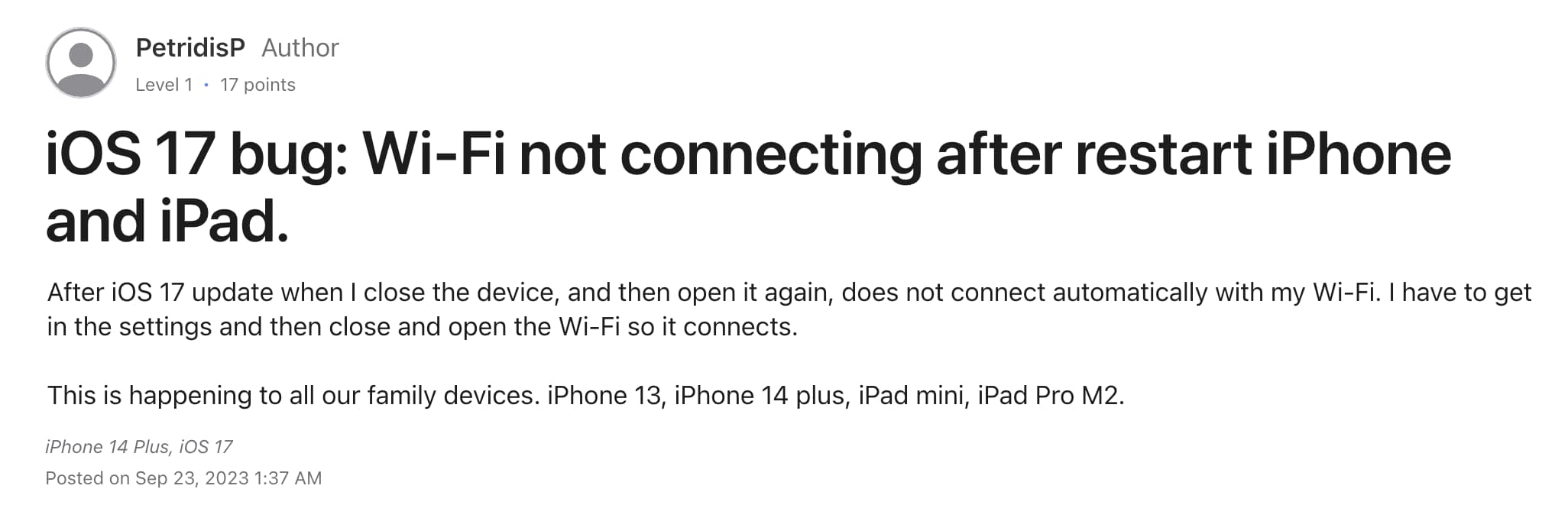 iOS 17 WiFi 斷線連線慢災情不只有iPhone 15受影響1