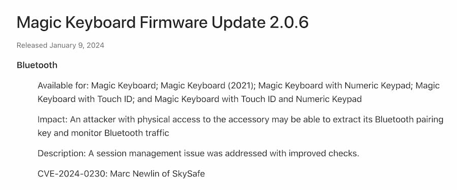 巧控鍵盤韌體更新 2.0.6：修正多款 Mac 巧控鍵盤藍牙漏洞