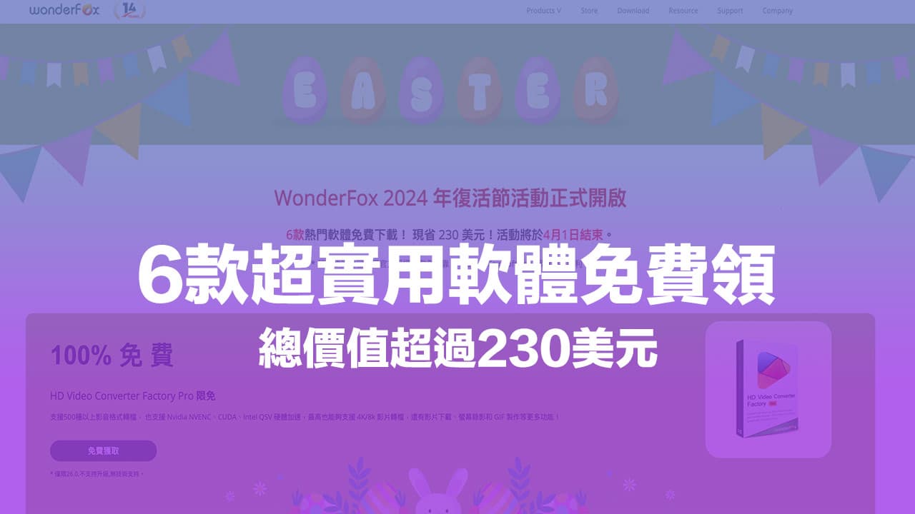 WonderFox 2024 復活節限時免費活動，6 款實用軟體免費領取
