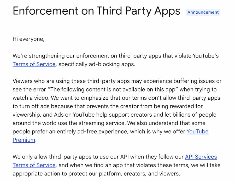 youtube announces crackdown on third party youtube apps 1