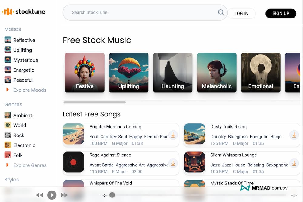 Stocktune 免費AI音樂無版權素材庫網站
