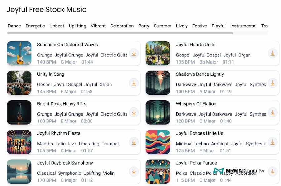 Stocktune 免費AI音樂無版權素材庫網站 3