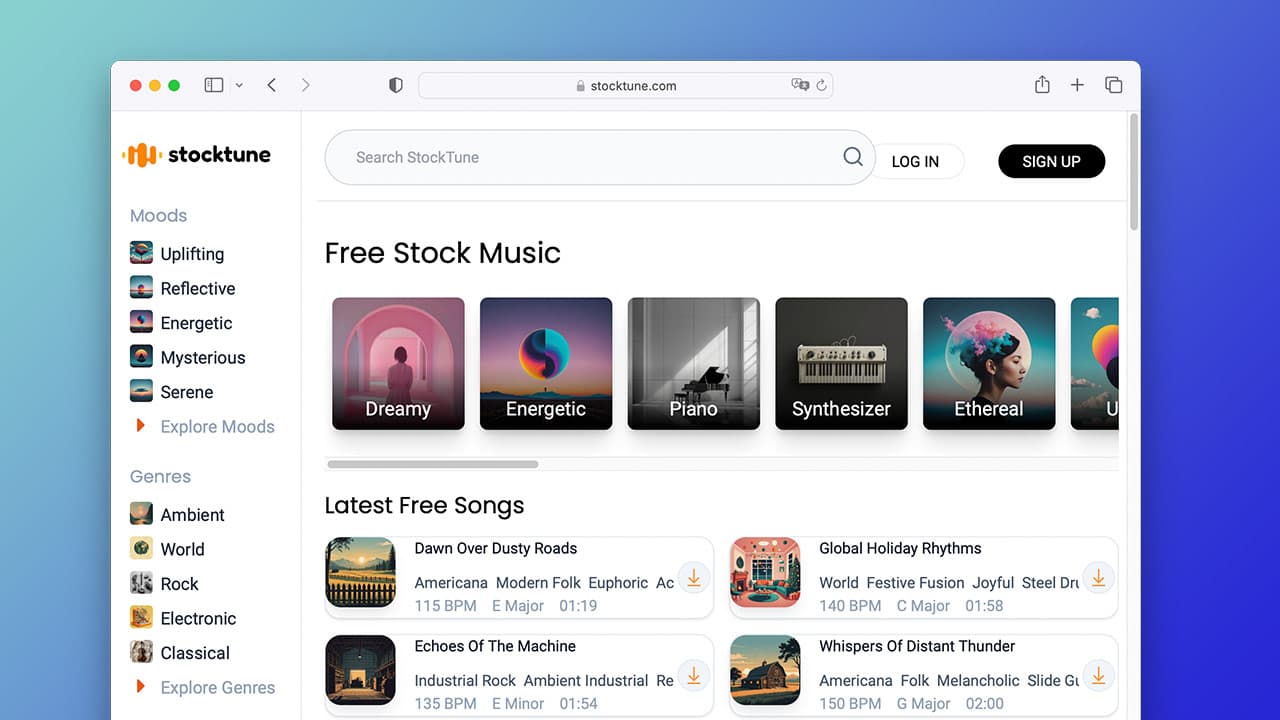 「Stocktune」免費AI音樂素材網站，千款無版權、免付費下載可商用