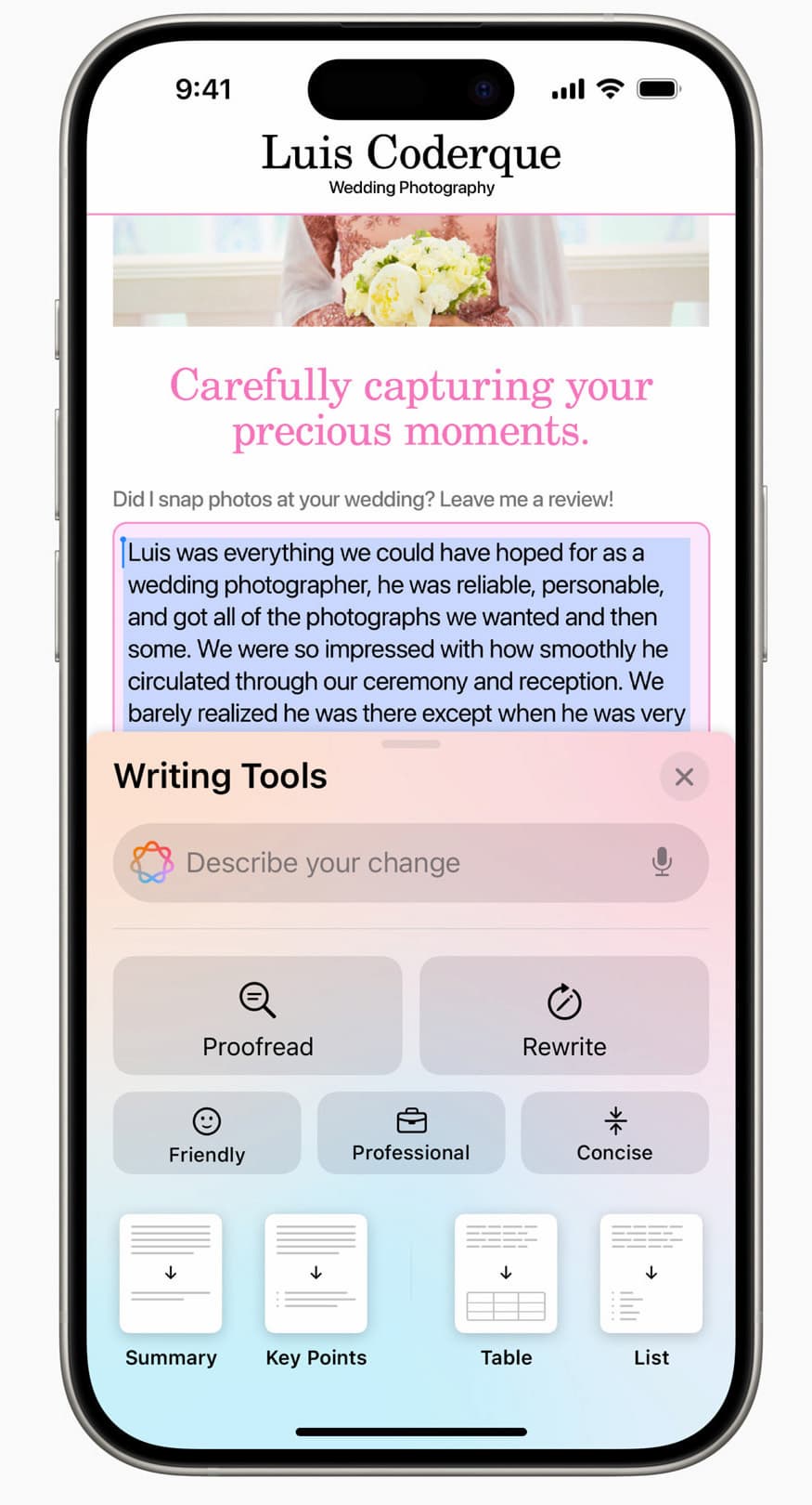 Apple Intelligence 功能：全新寫作工具 Writing Tools
