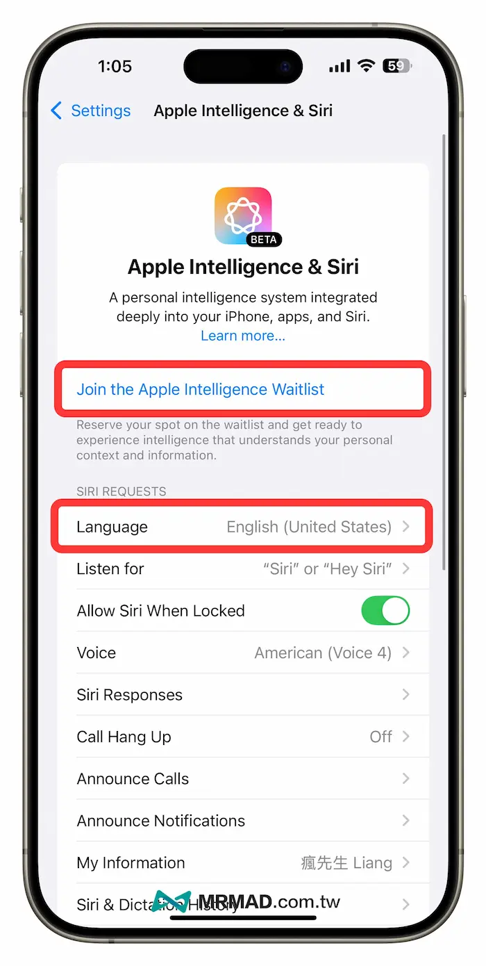 加入 Apple Intelligence 等候名單