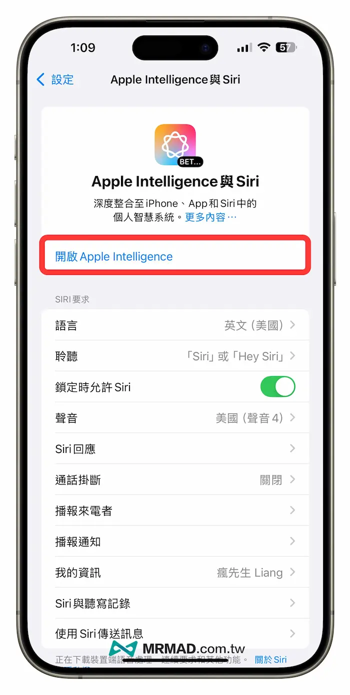  啟用 Apple Intelligence 功能