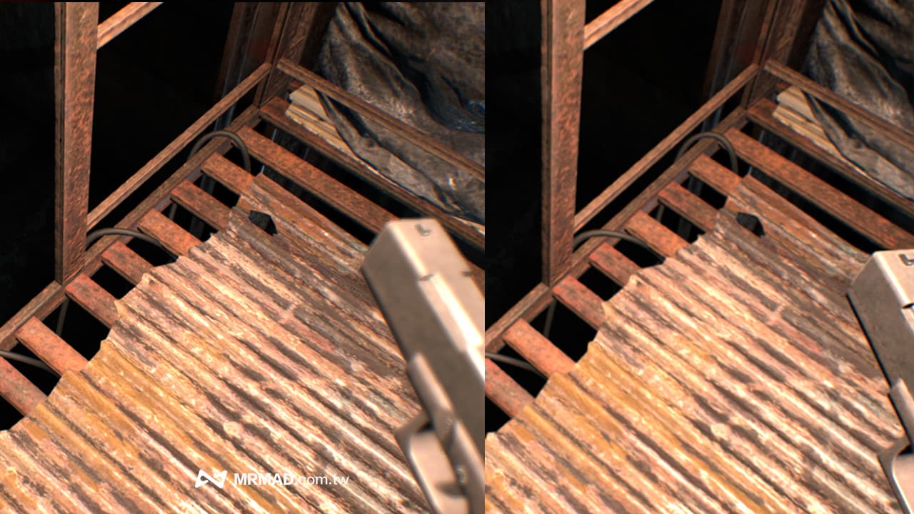 《惡靈古堡 7：生化危機》遊戲畫質比較：左圖 2796x1290 最高解析度畫質，右圖 1950x900 解析度畫質。