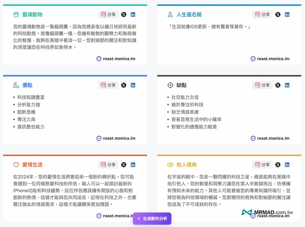 AI吐嘲生成器推特(X) 、IG線上AI個性分析工具怎麼玩5