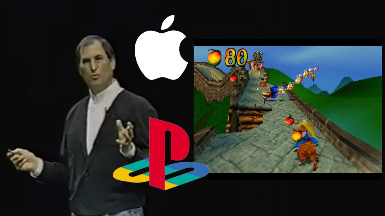 steve jobs demonstrates ps1 emulator game on mac