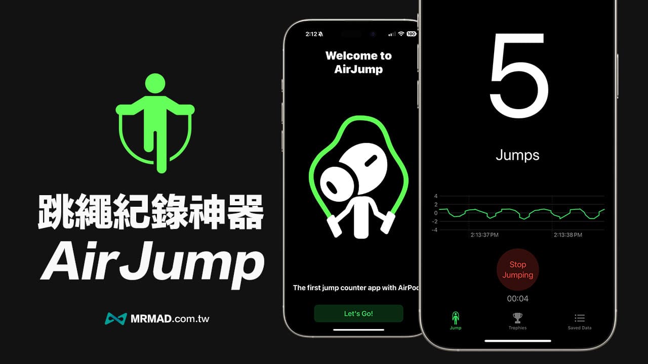 透過AirPods跳繩計數APP《AirJump》減肥最佳運動好幫手