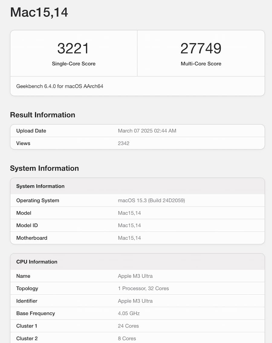 apple m3 ultra benchmark a1