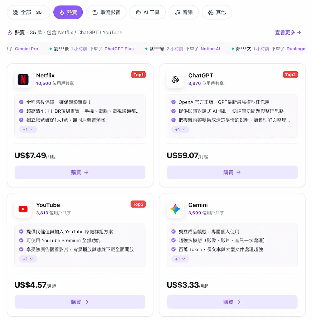 PremLogin 訂閱會提供哪些平台共享服務 1