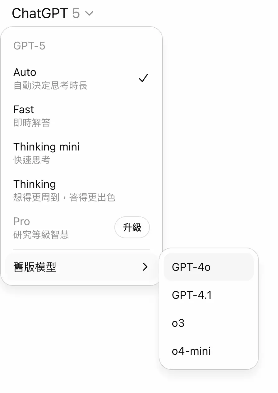 聊天室切換GPT-4o舊模型