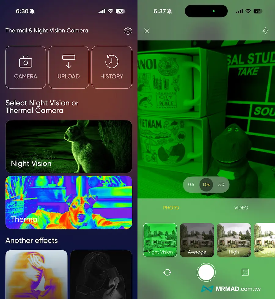 iPhone熱像儀與夜視攝影APP功能亮點：模擬熱顯影 + 夜間光線重建 2