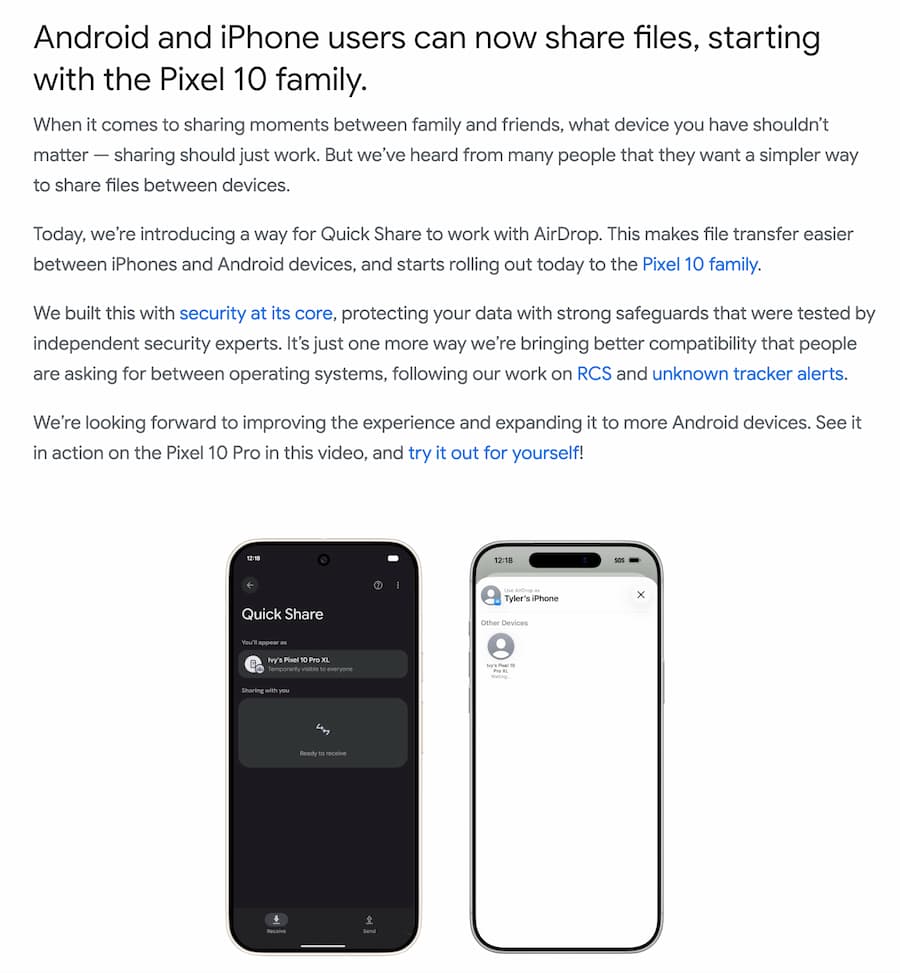 Google宣布Android鄰近快速分享支援AirDrop跨裝置互通