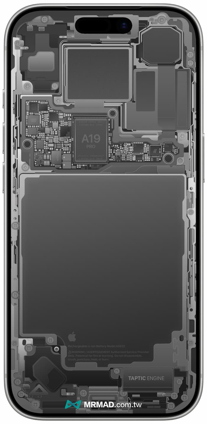 iPhone 17 Pro零件桌布X光透視圖效果