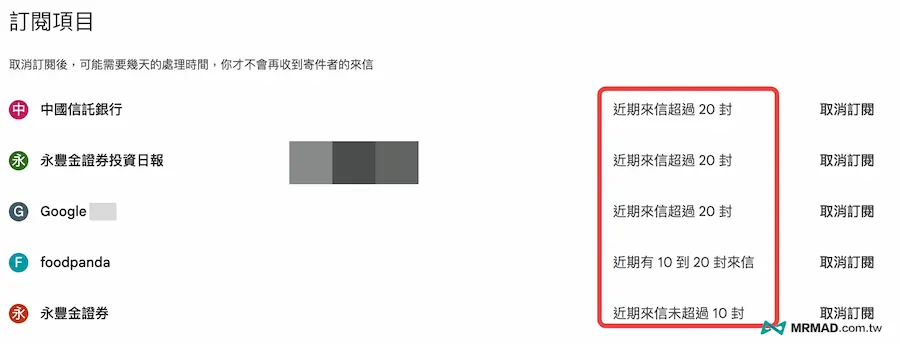 如何設定Gmail管理訂閱項目功能 3