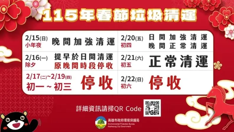 2026高雄市過年垃圾車清運時間