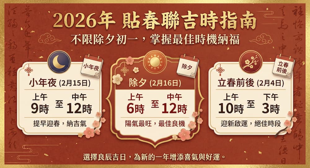 2026貼春聯吉時是何時？春聯初一可以貼嗎？