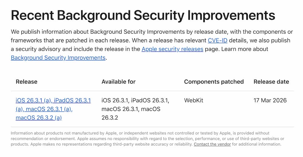 什麼是 iOS 26.3.1 (a) 背景安全性改進
