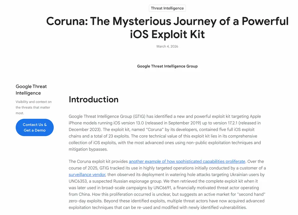 蘋果釋iOS 16.7.15／15.8.7快更新！修補史上最嚴重Coruna攻擊 1