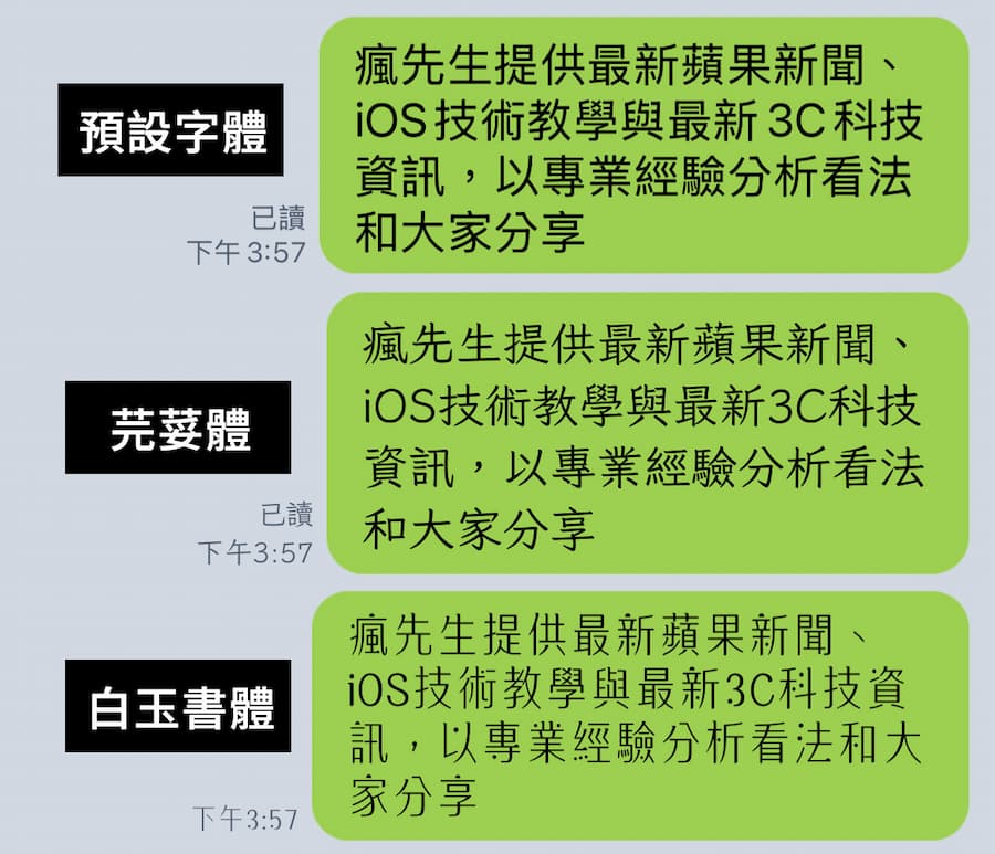 LINE白玉書字體長怎樣？與預設LINE字型和芫荽體比較