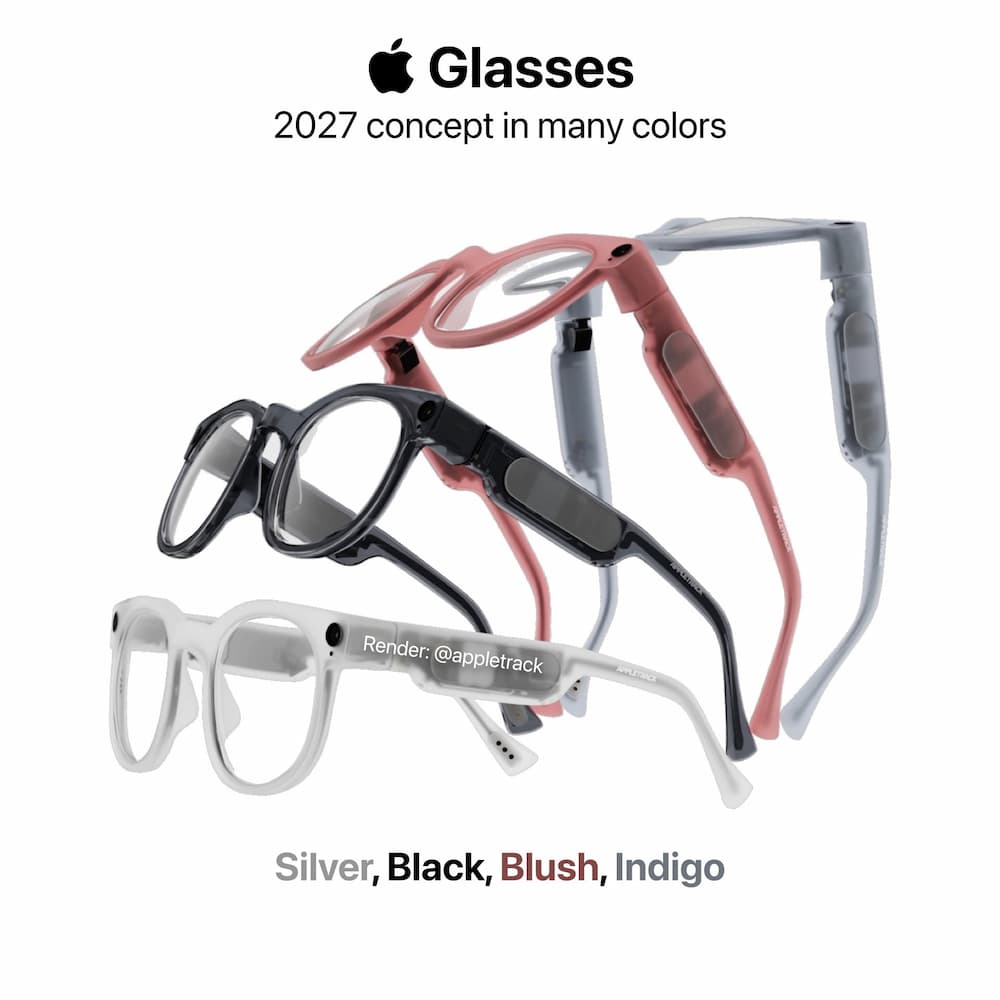 四種蘋果智慧眼鏡外框和配色造型同步評估