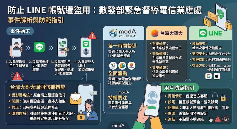 為什麼LINE帳號被盜和強制登出？數發部揭露最新語音留言安全漏洞